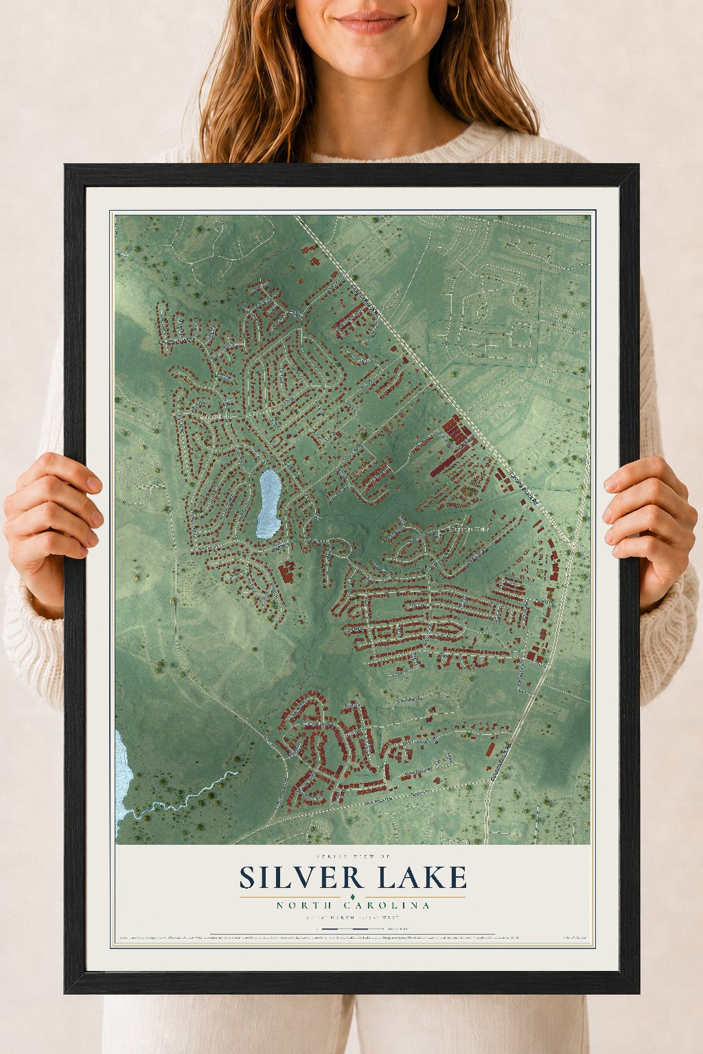 Map of Silver Lake, North Carolina, 18 x 24 inch print in a black wood frame