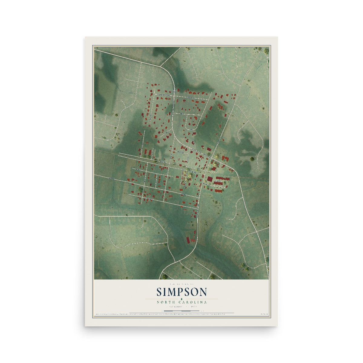 Map of Simpson, North Carolina, 12 x 18 inch unframed archival matte print