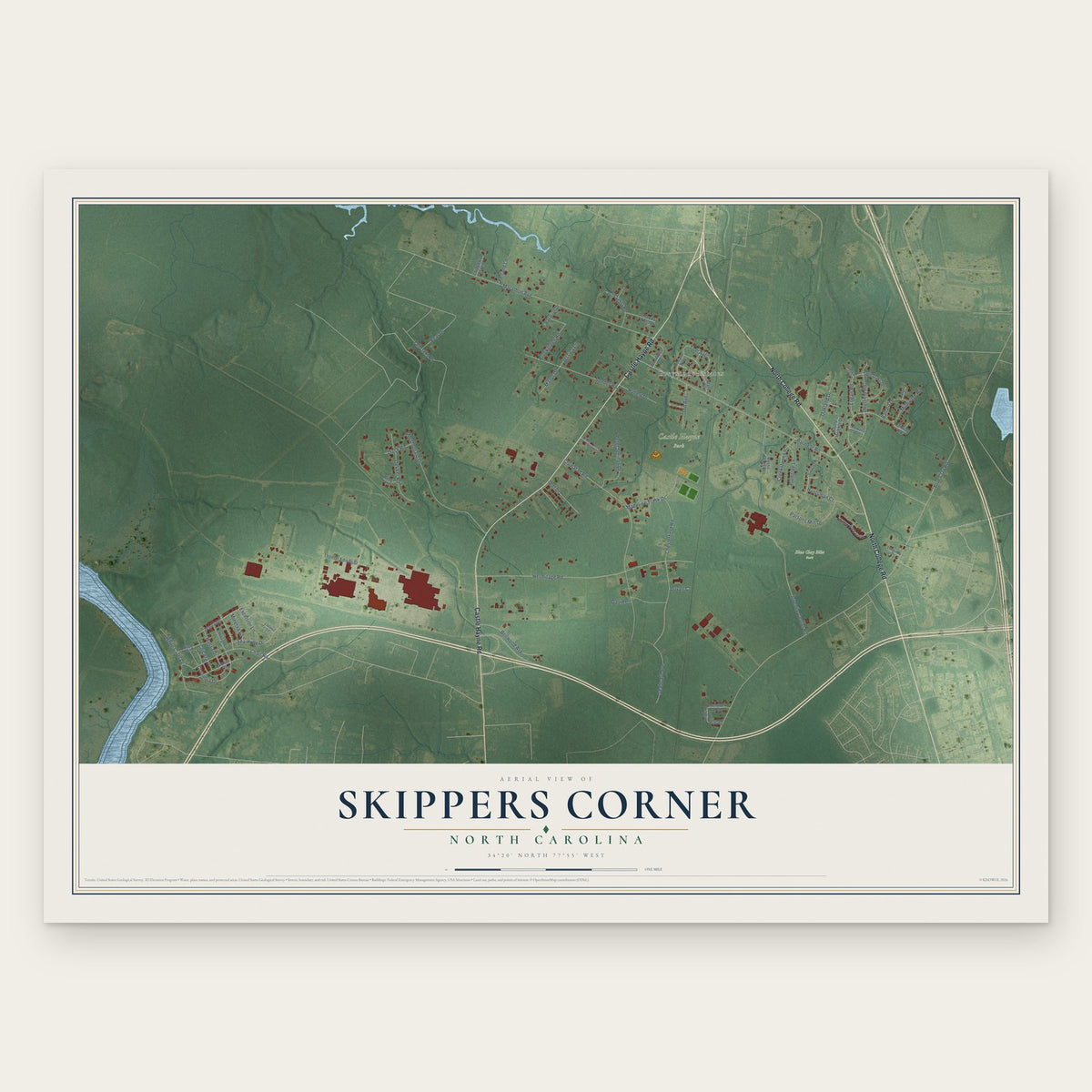 Skippers Corner, North Carolina map print, the full design