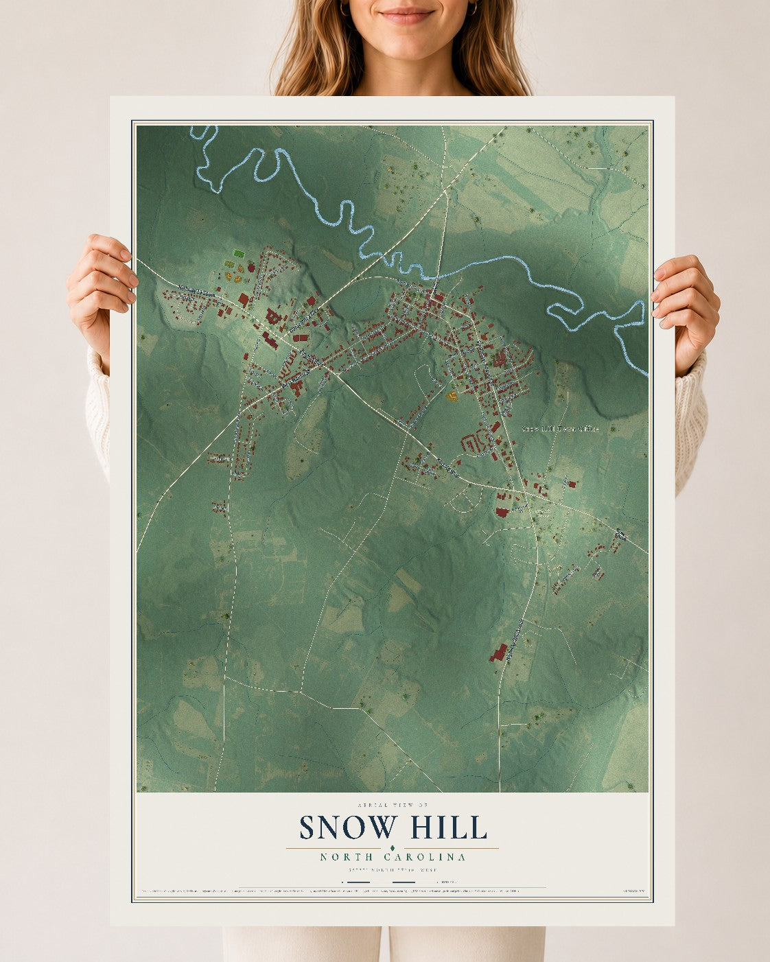 Map of Snow Hill, North Carolina, 24 x 36 inch unframed archival matte print