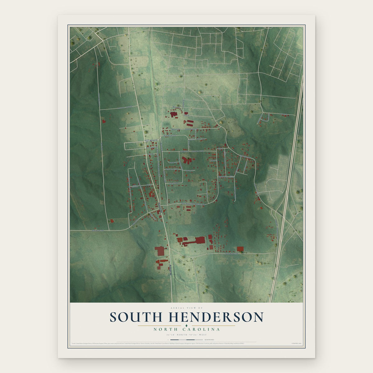 South Henderson, North Carolina map print, the full design