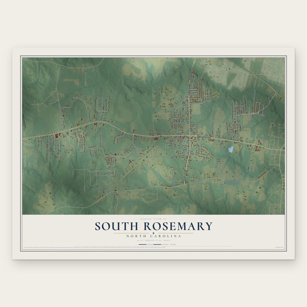 South Rosemary, North Carolina map print, the full design