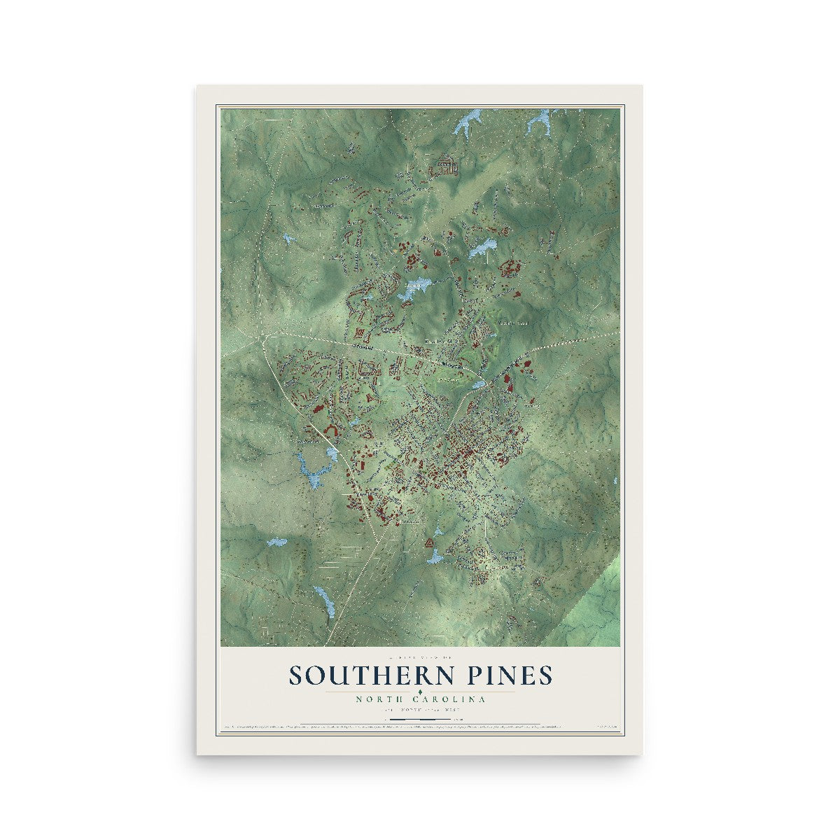 Map of Southern Pines, North Carolina, 12 x 18 inch unframed archival matte print