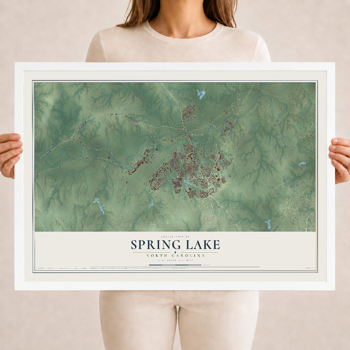 Map of Spring Lake, North Carolina, 18 x 24 inch print in a white wood frame