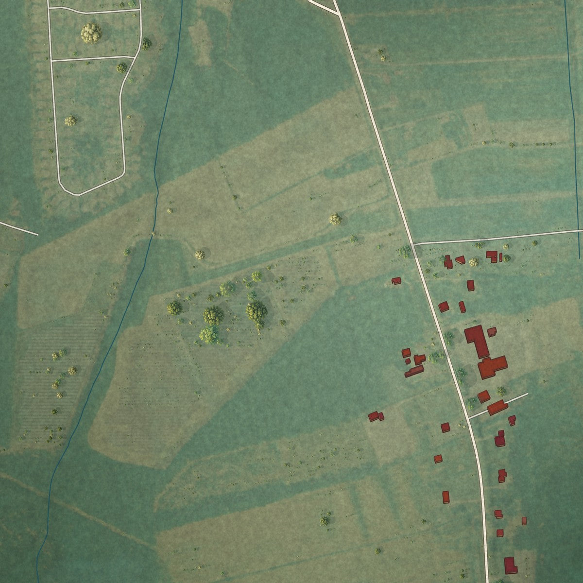 Second close-up of the map of St. Helena, North Carolina print showing more streets and buildings