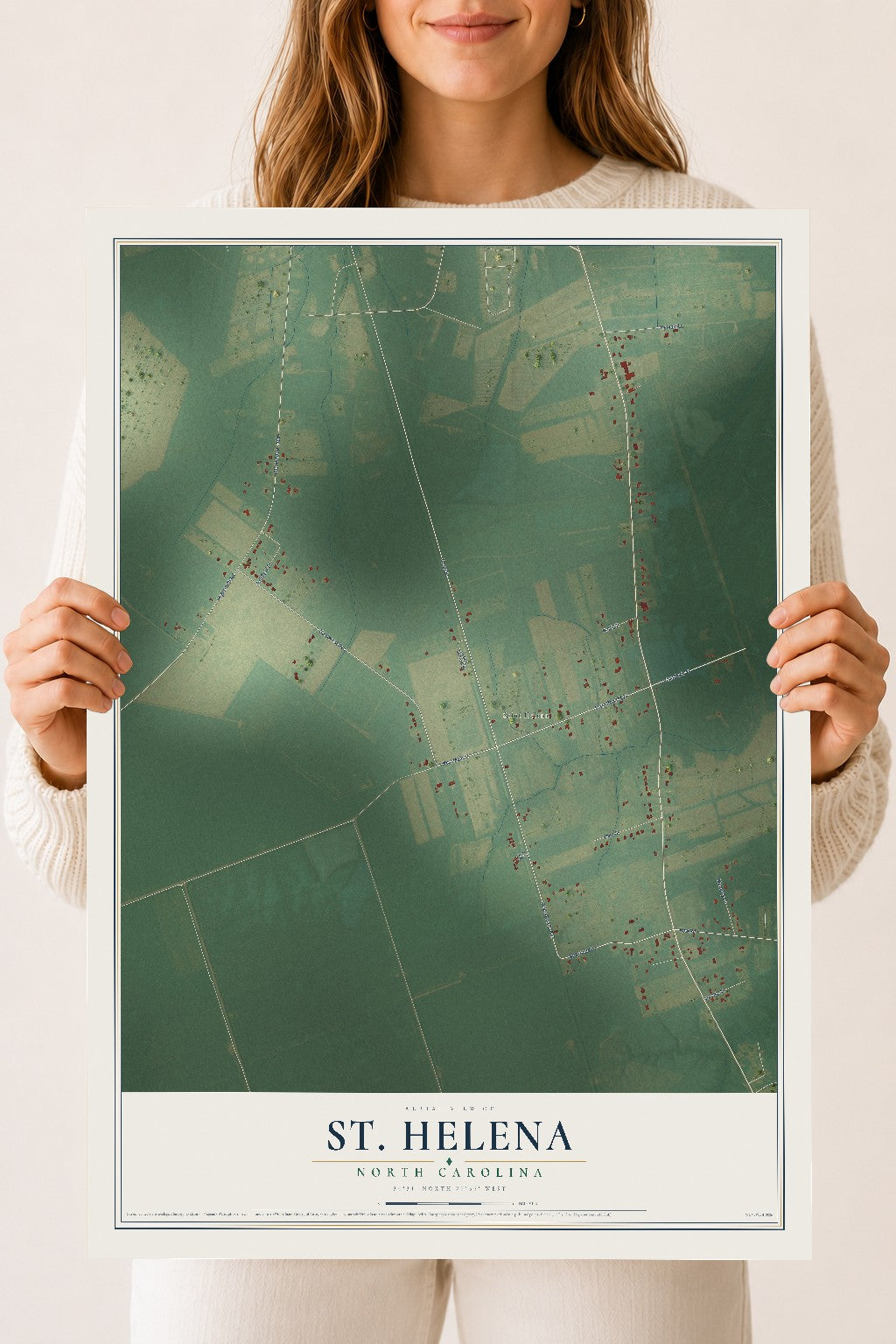 Map of St. Helena, North Carolina, 18 x 24 inch unframed archival matte print