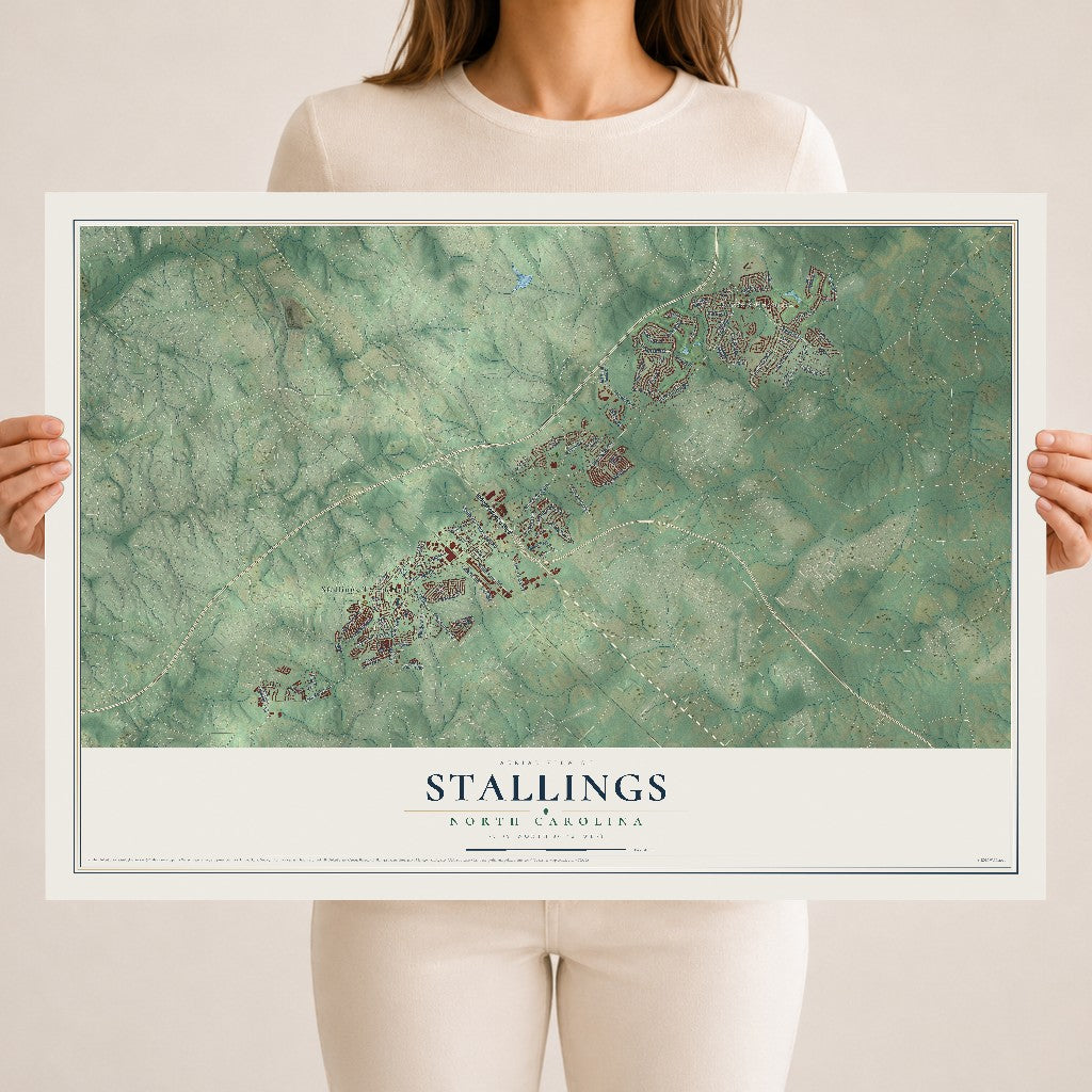 Map of Stallings, North Carolina, 18 x 24 inch unframed archival matte print