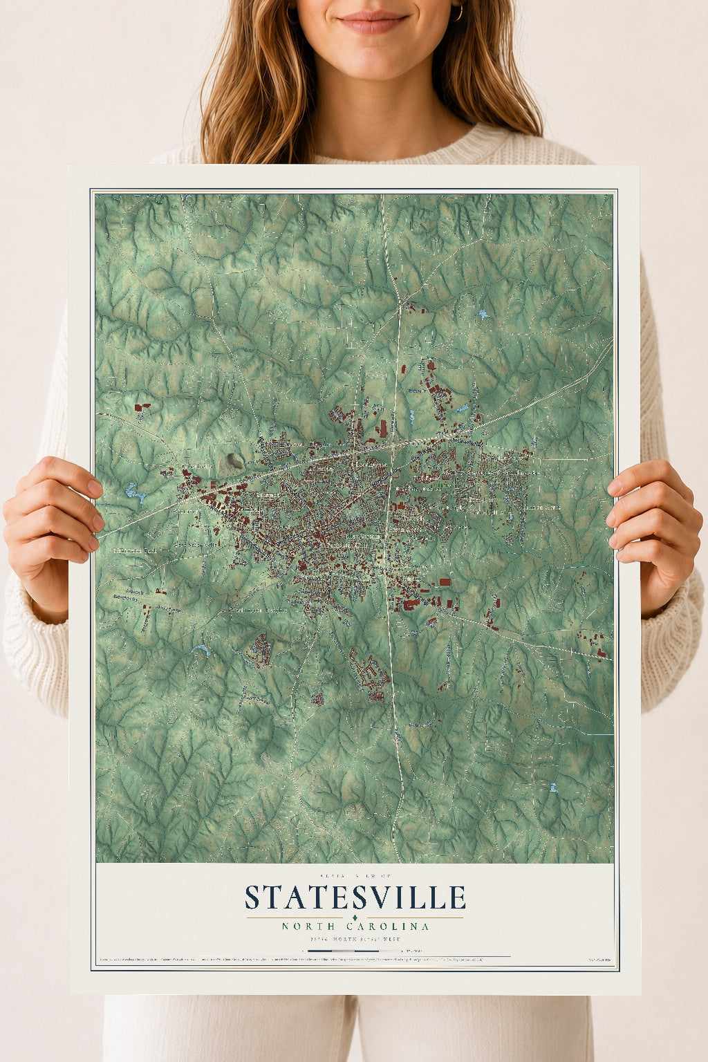 Map of Statesville, North Carolina, 18 x 24 inch unframed archival matte print