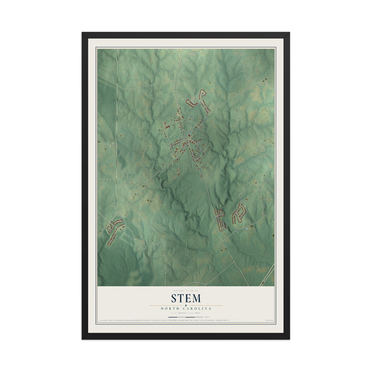 Map of Stem, North Carolina, 12 x 18 inch print in a black wood frame