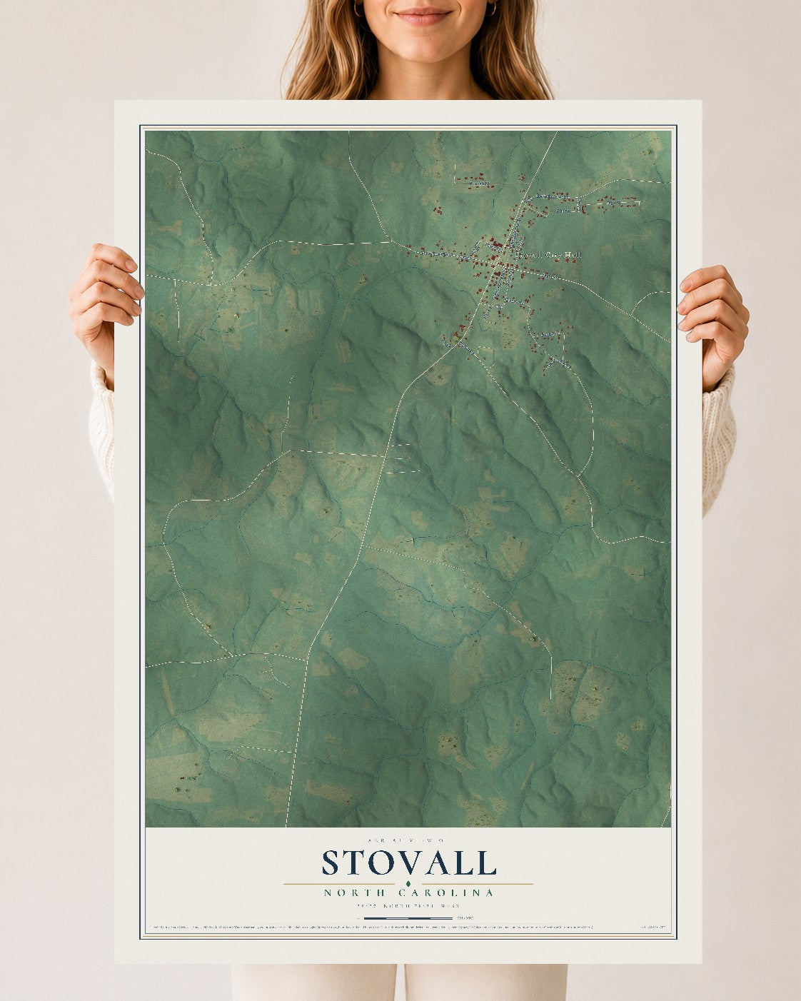 Map of Stovall, North Carolina, 24 x 36 inch unframed archival matte print