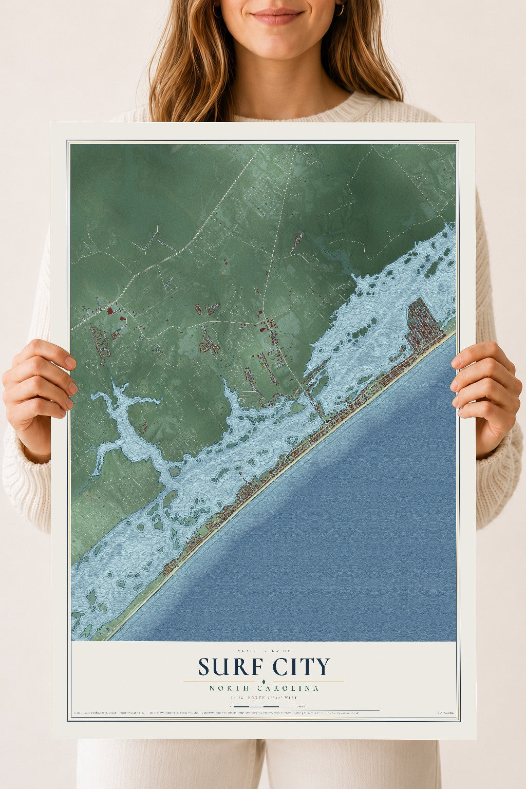 Map of Surf City, North Carolina, 18 x 24 inch unframed archival matte print