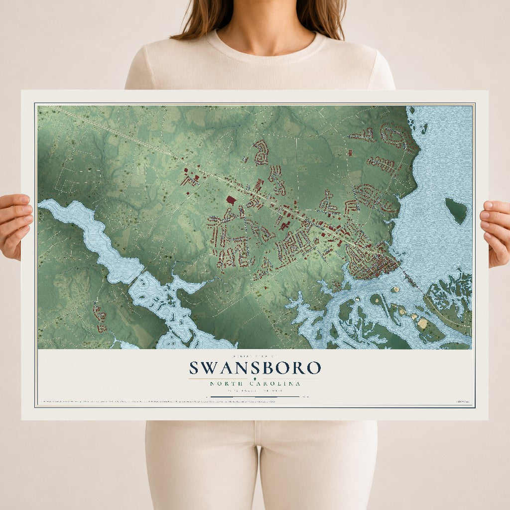 Map of Swansboro, North Carolina, 18 x 24 inch unframed archival matte print