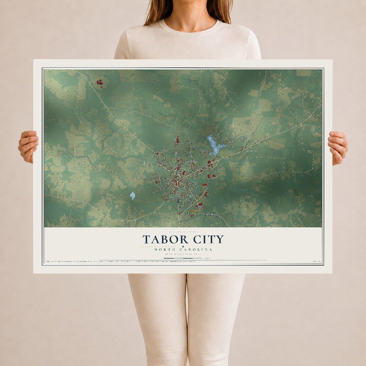 Map of Tabor City, North Carolina, 24 x 36 inch unframed archival matte print