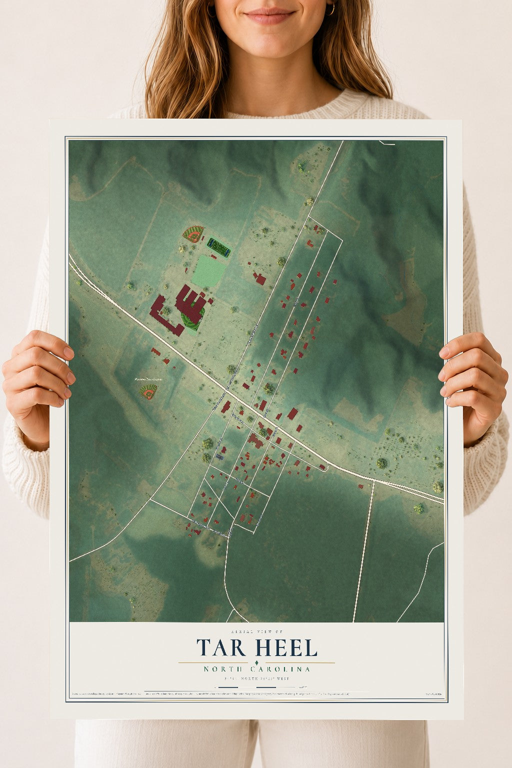 Map of Tar Heel, North Carolina, 18 x 24 inch unframed archival matte print