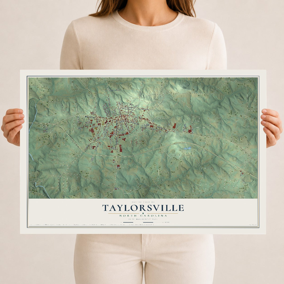 Map of Taylorsville, North Carolina, 12 x 18 inch unframed archival matte print