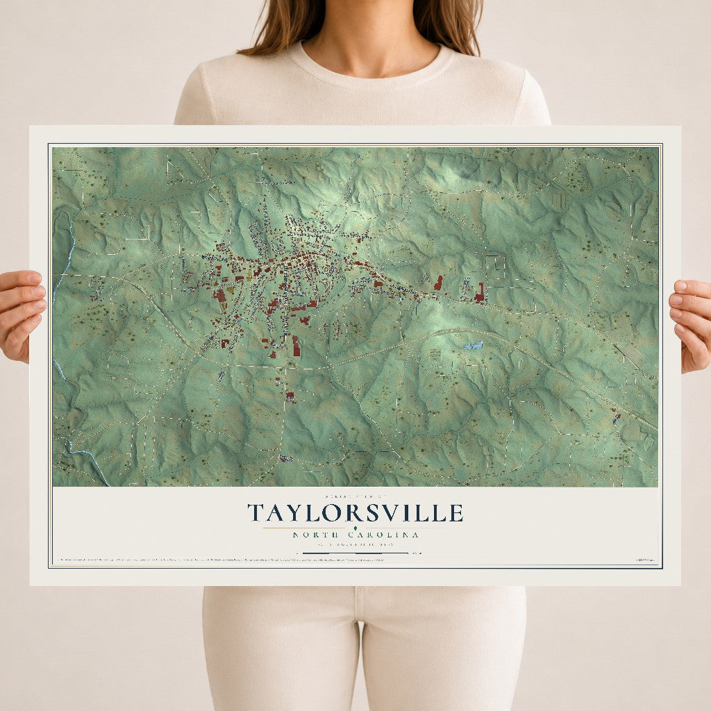 Map of Taylorsville, North Carolina, 18 x 24 inch unframed archival matte print