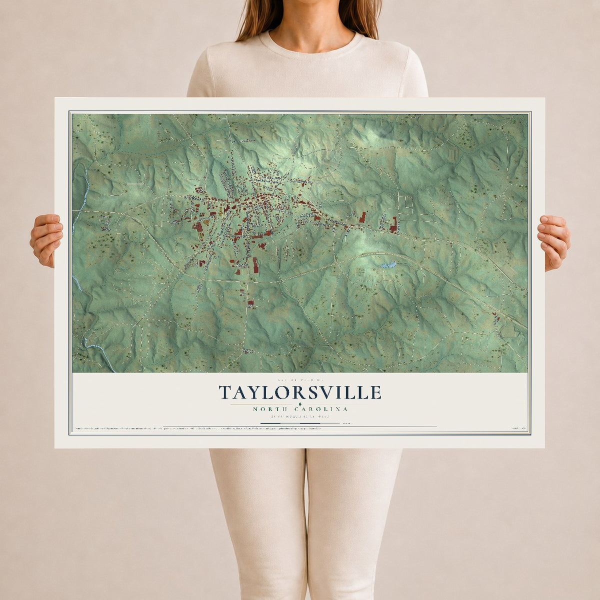 Map of Taylorsville, North Carolina, 24 x 36 inch unframed archival matte print