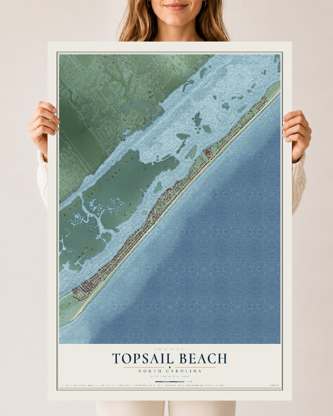Map of Topsail Beach, North Carolina, 24 x 36 inch unframed archival matte print