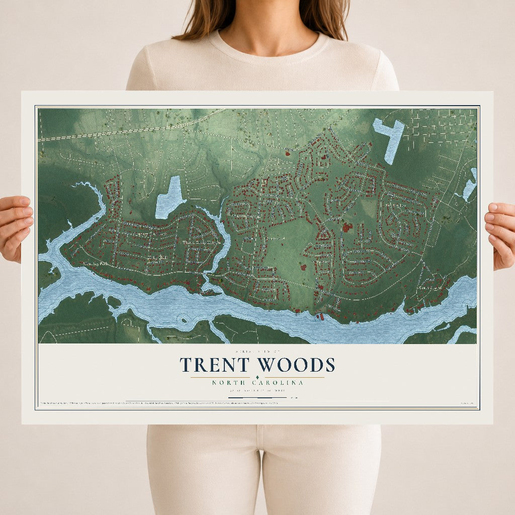 Map of Trent Woods, North Carolina, 18 x 24 inch unframed archival matte print