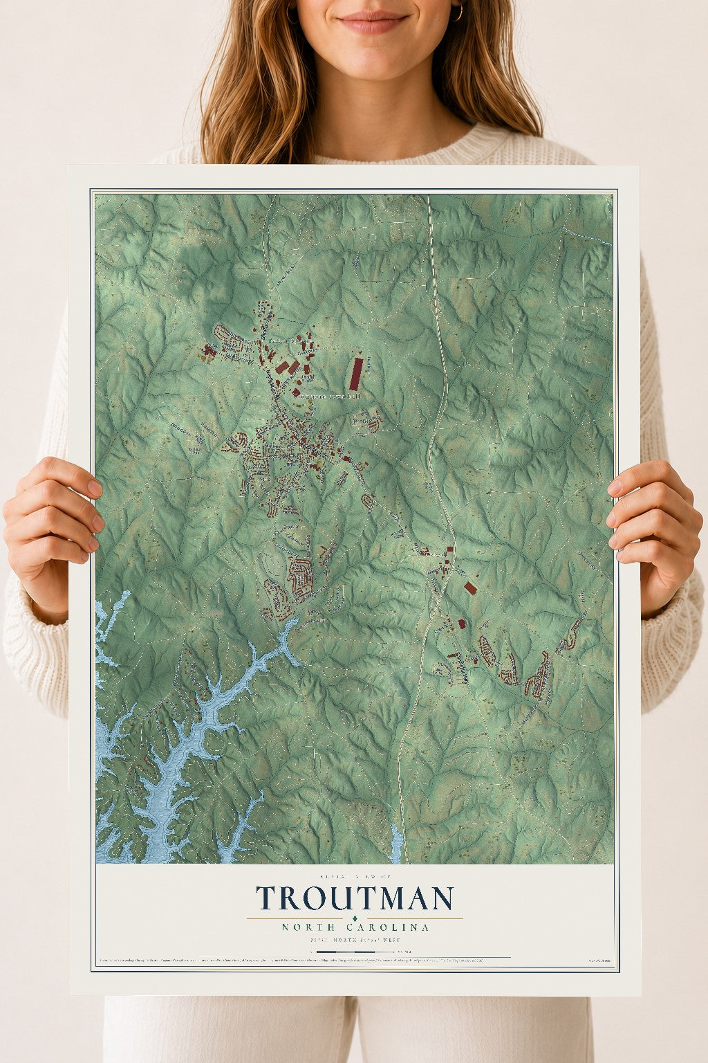 Map of Troutman, North Carolina, 18 x 24 inch unframed archival matte print