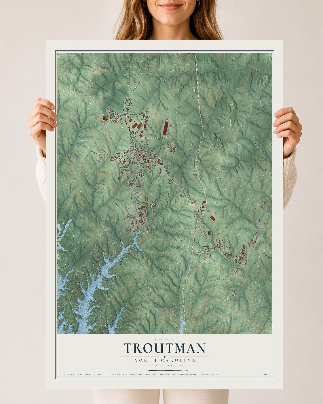 Map of Troutman, North Carolina, 24 x 36 inch unframed archival matte print