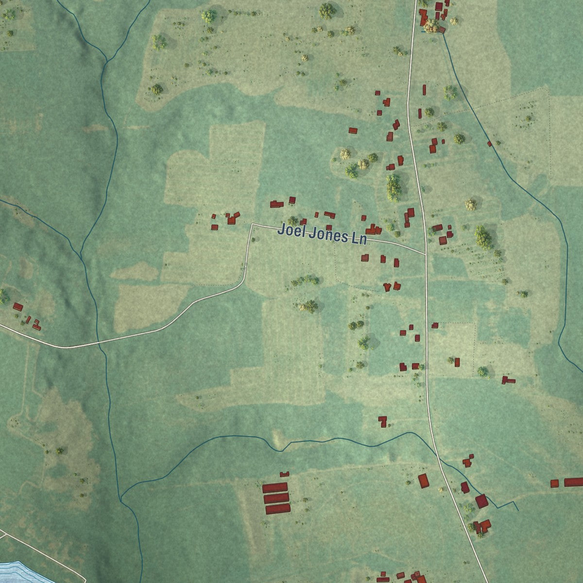 Close-up of the map of Vann Crossroads, North Carolina print showing street and building detail