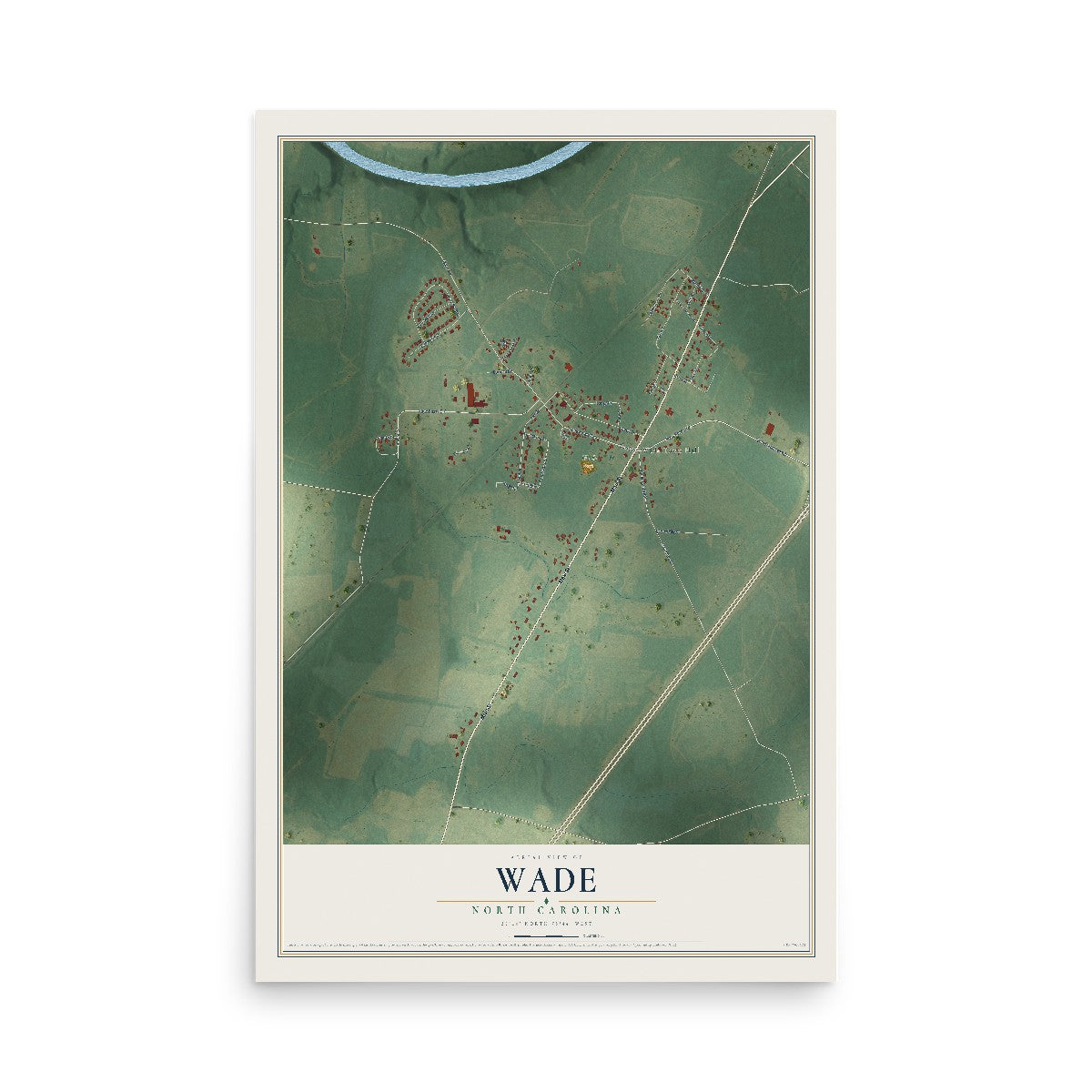 Map of Wade, North Carolina, 12 x 18 inch unframed archival matte print