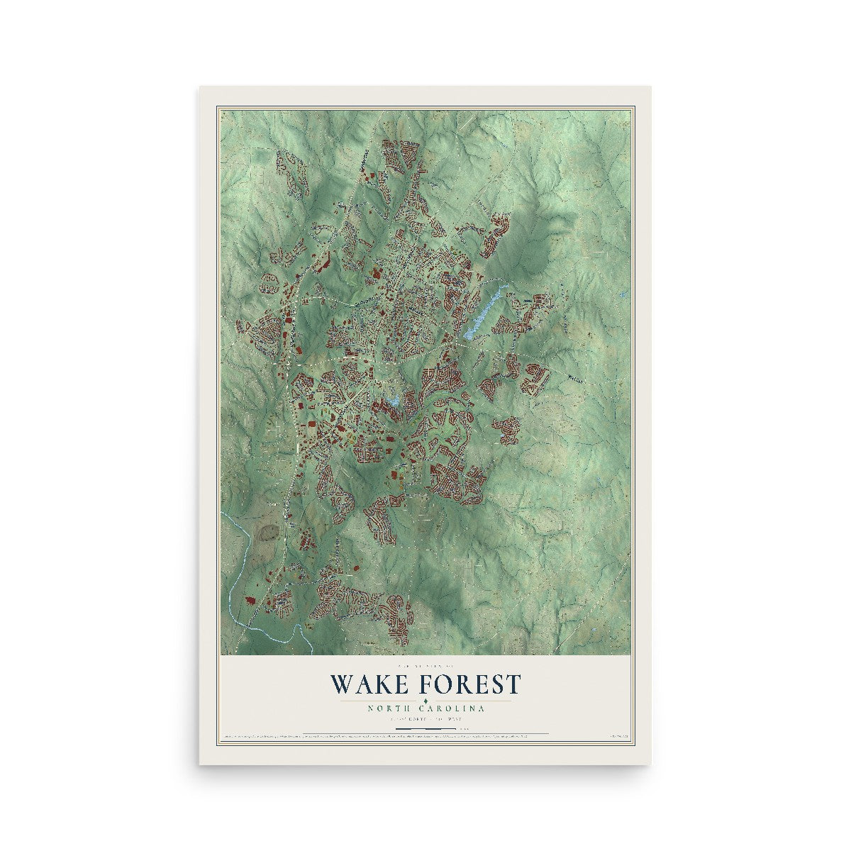 Map of Wake Forest, North Carolina, 12 x 18 inch unframed archival matte print