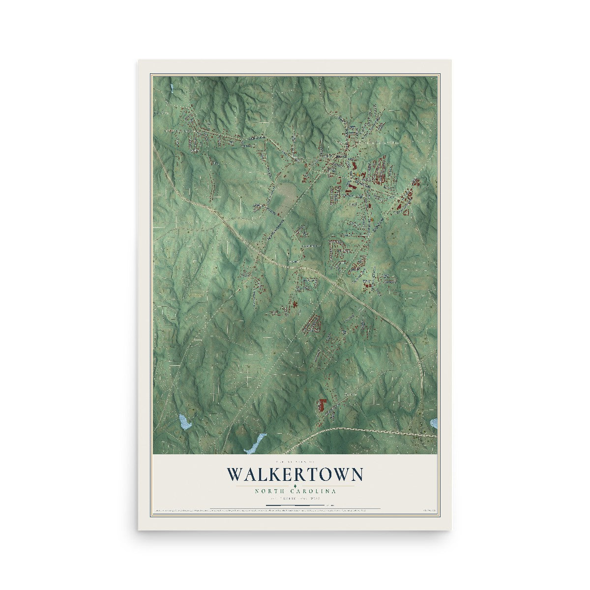 Map of Walkertown, North Carolina, 12 x 18 inch unframed archival matte print