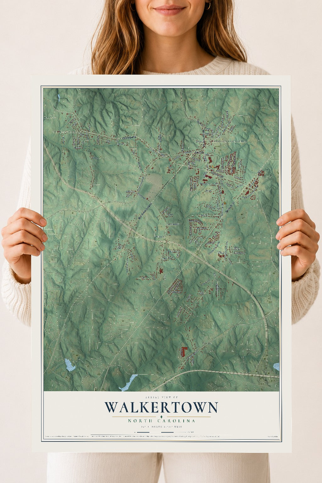 Map of Walkertown, North Carolina, 18 x 24 inch unframed archival matte print