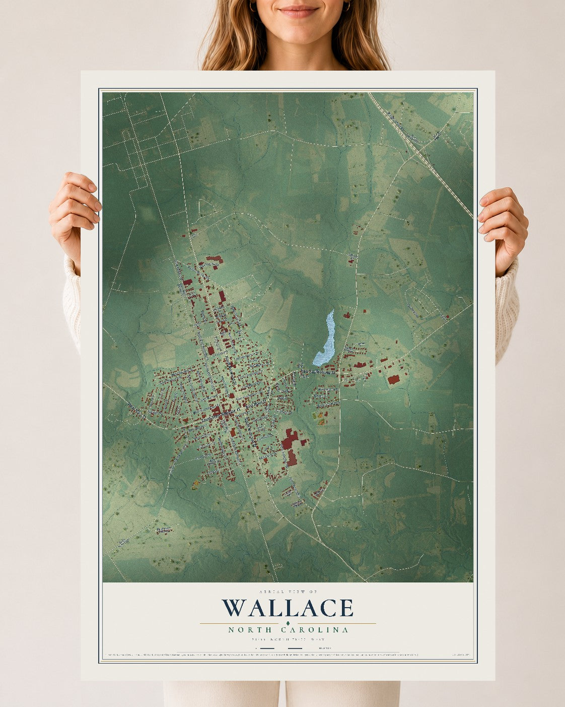 Map of Wallace, North Carolina, 24 x 36 inch unframed archival matte print