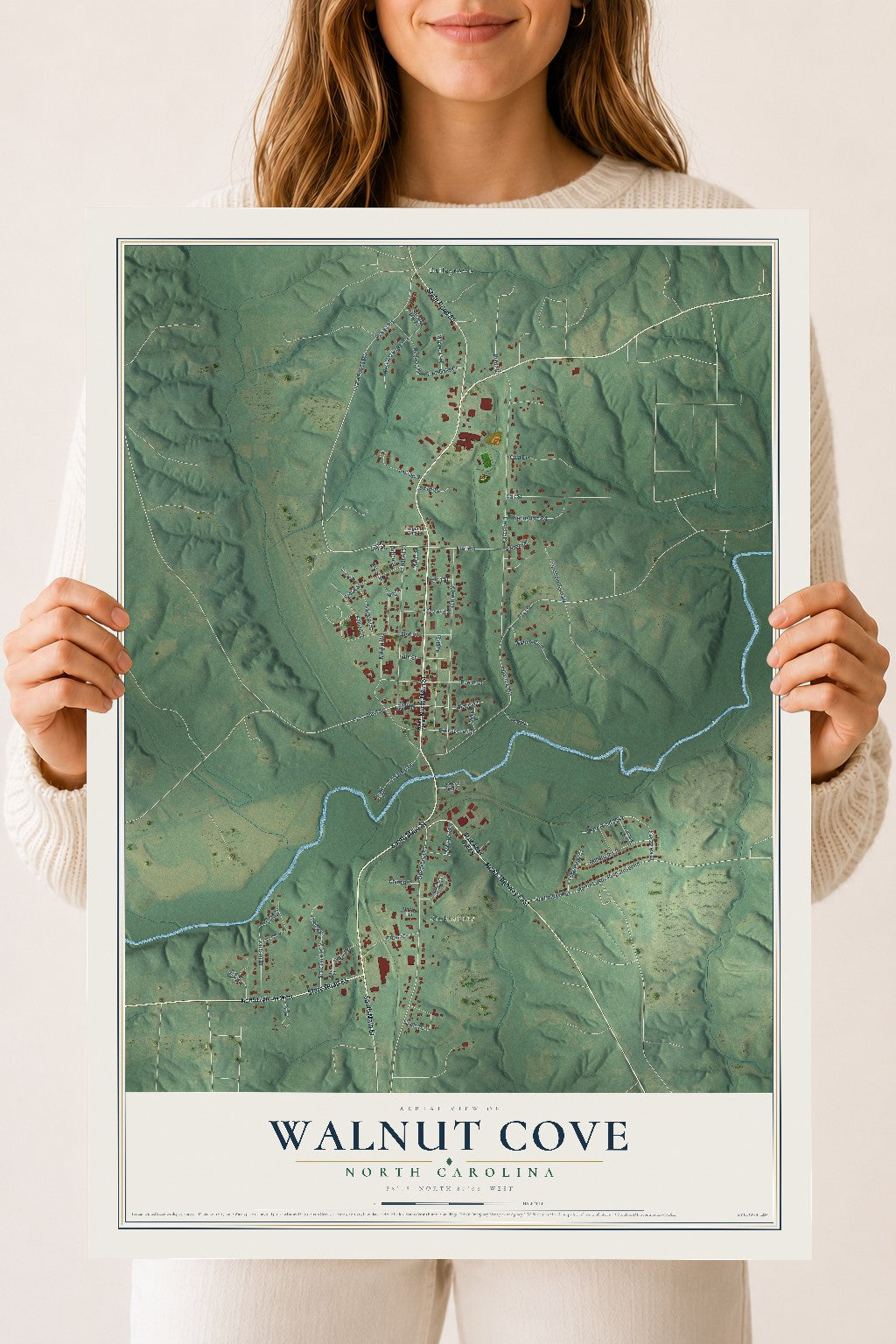 Map of Walnut Cove, North Carolina, 18 x 24 inch unframed archival matte print