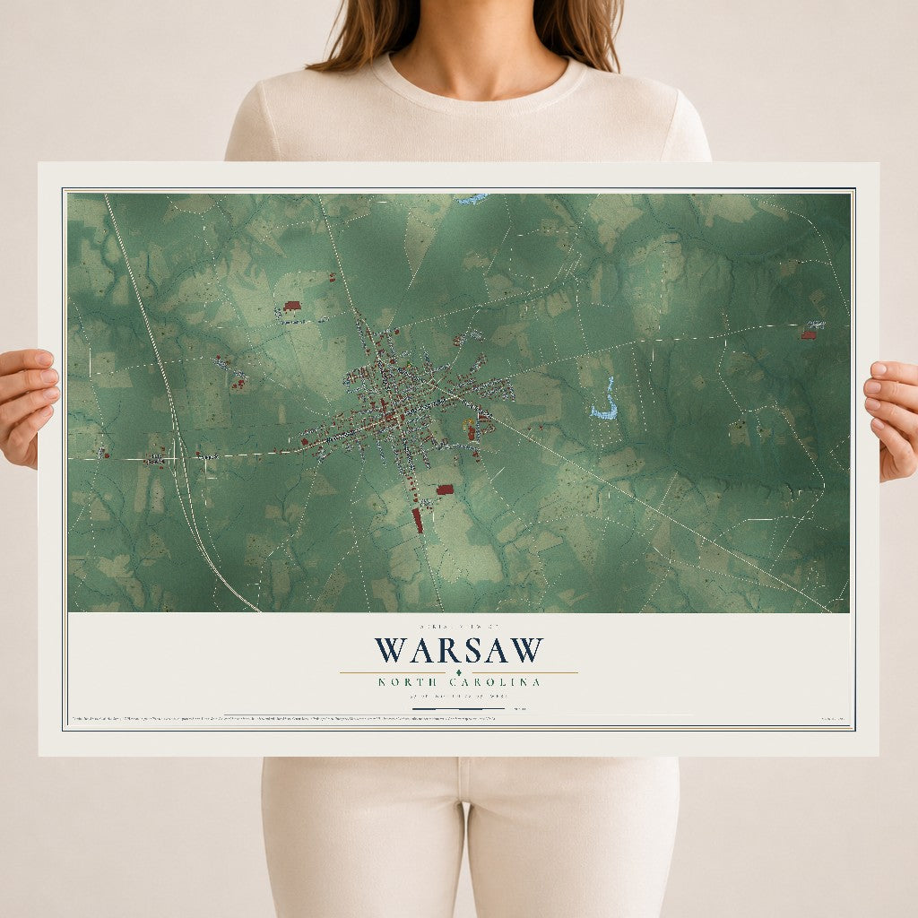 Map of Warsaw, North Carolina, 18 x 24 inch unframed archival matte print