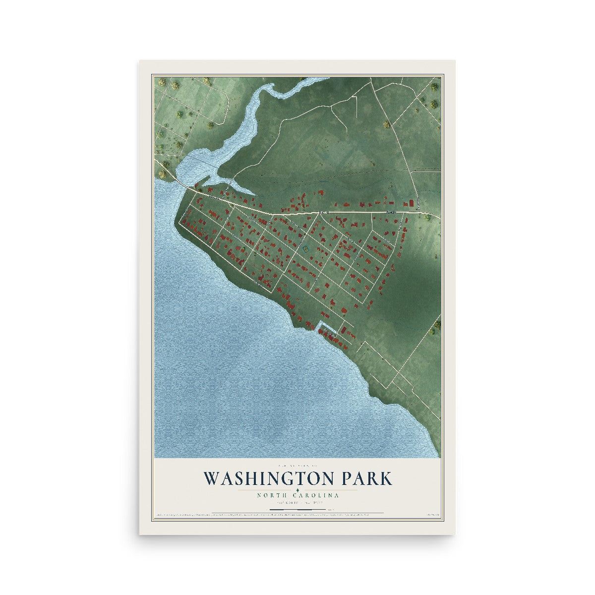 Map of Washington Park, North Carolina, 12 x 18 inch unframed archival matte print
