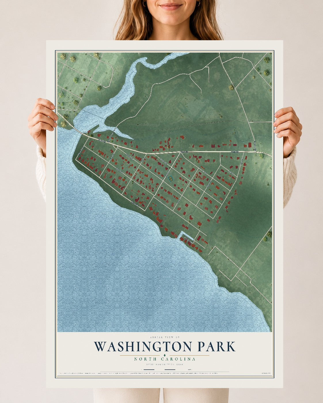 Map of Washington Park, North Carolina, 24 x 36 inch unframed archival matte print