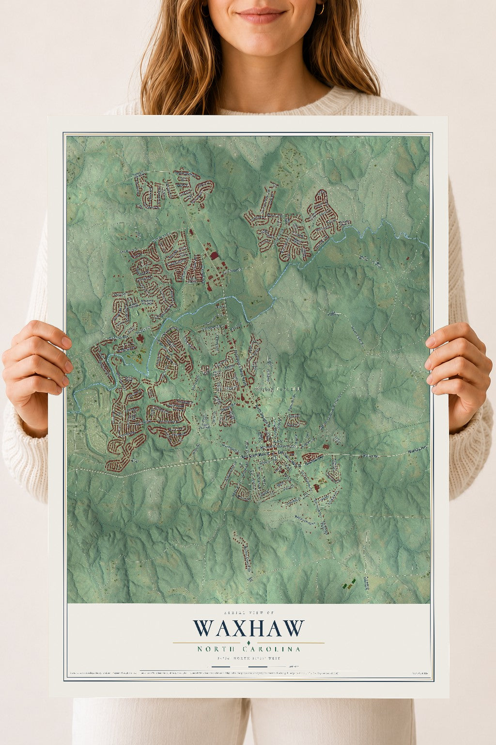 Map of Waxhaw, North Carolina, 18 x 24 inch unframed archival matte print
