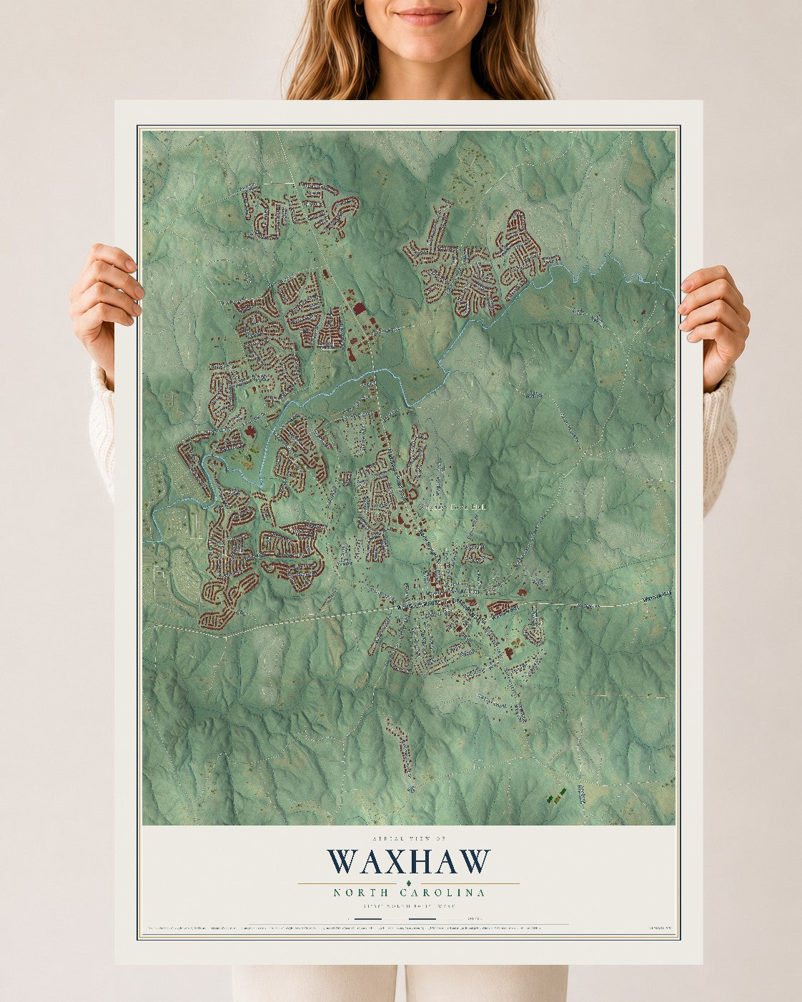 Map of Waxhaw, North Carolina, 24 x 36 inch unframed archival matte print