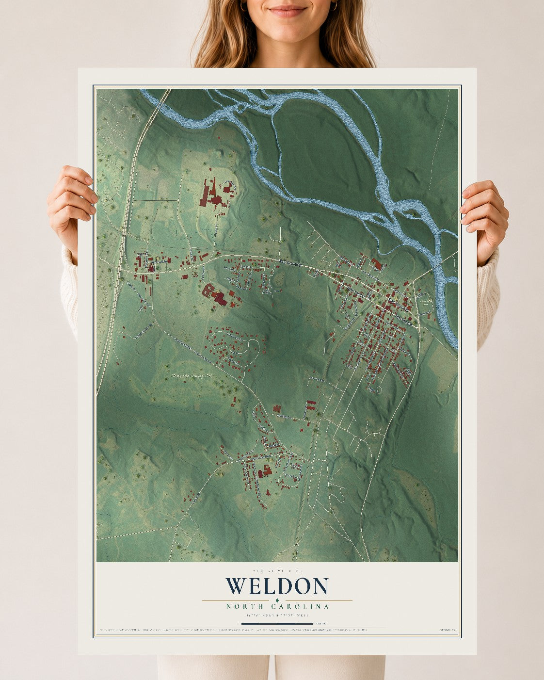 Map of Weldon, North Carolina, 24 x 36 inch unframed archival matte print