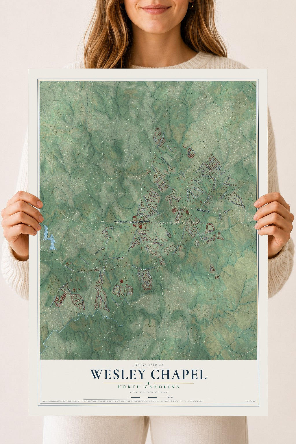 Map of Wesley Chapel, North Carolina, 18 x 24 inch unframed archival matte print