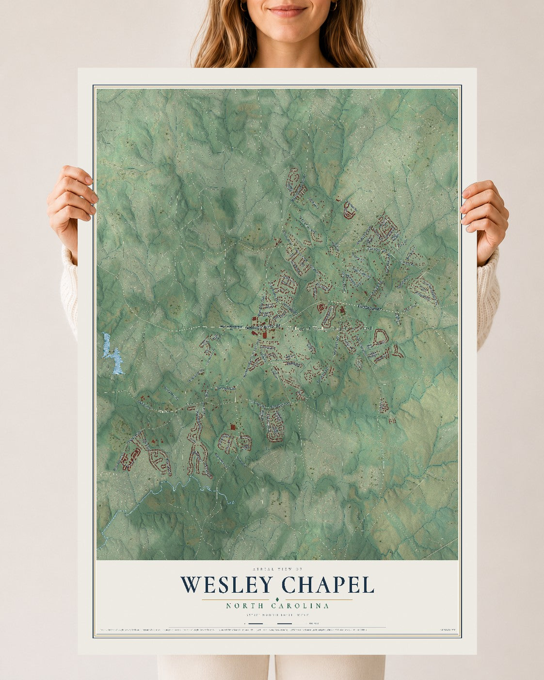 Map of Wesley Chapel, North Carolina, 24 x 36 inch unframed archival matte print