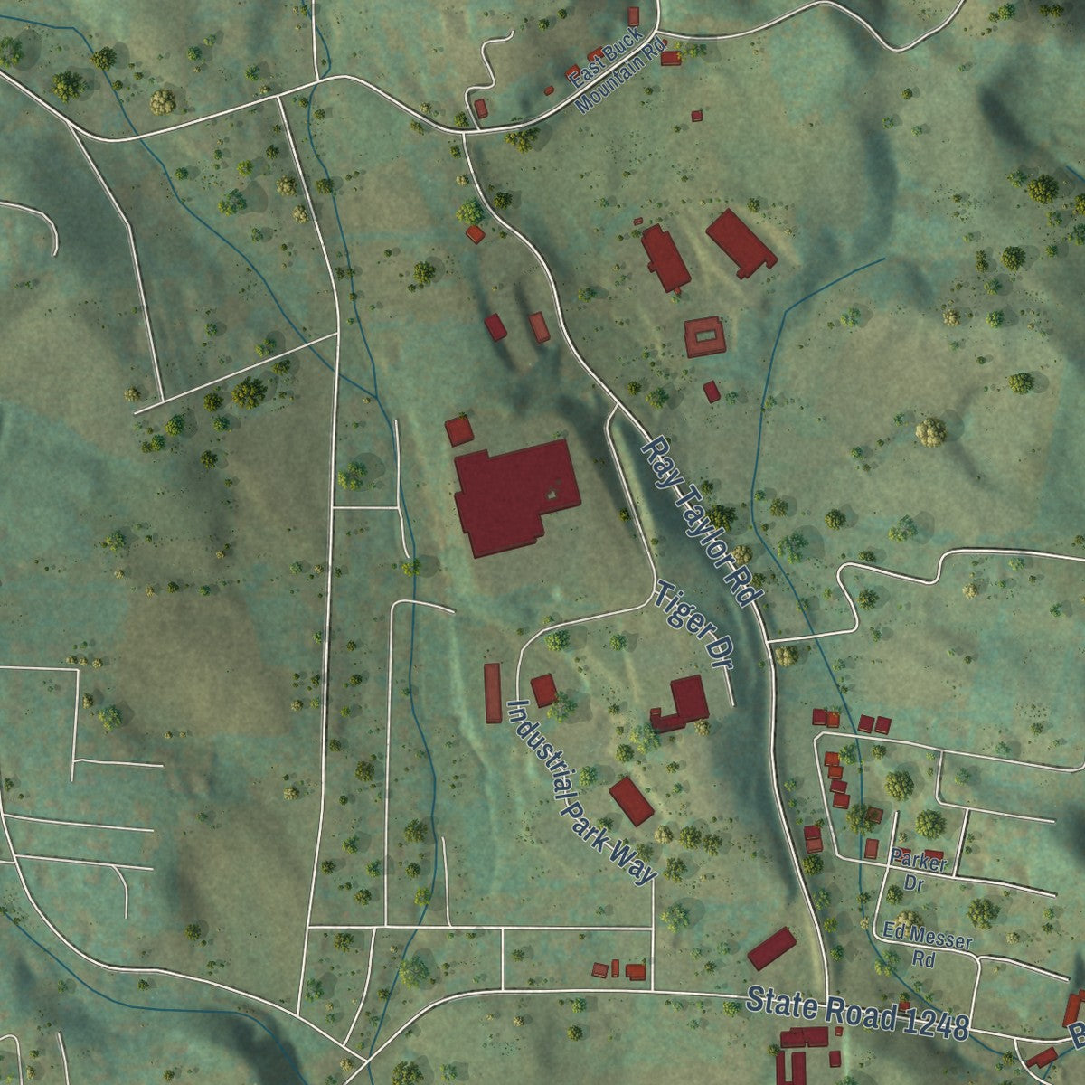 Second close-up of the map of West Jefferson, North Carolina print showing more streets and buildings