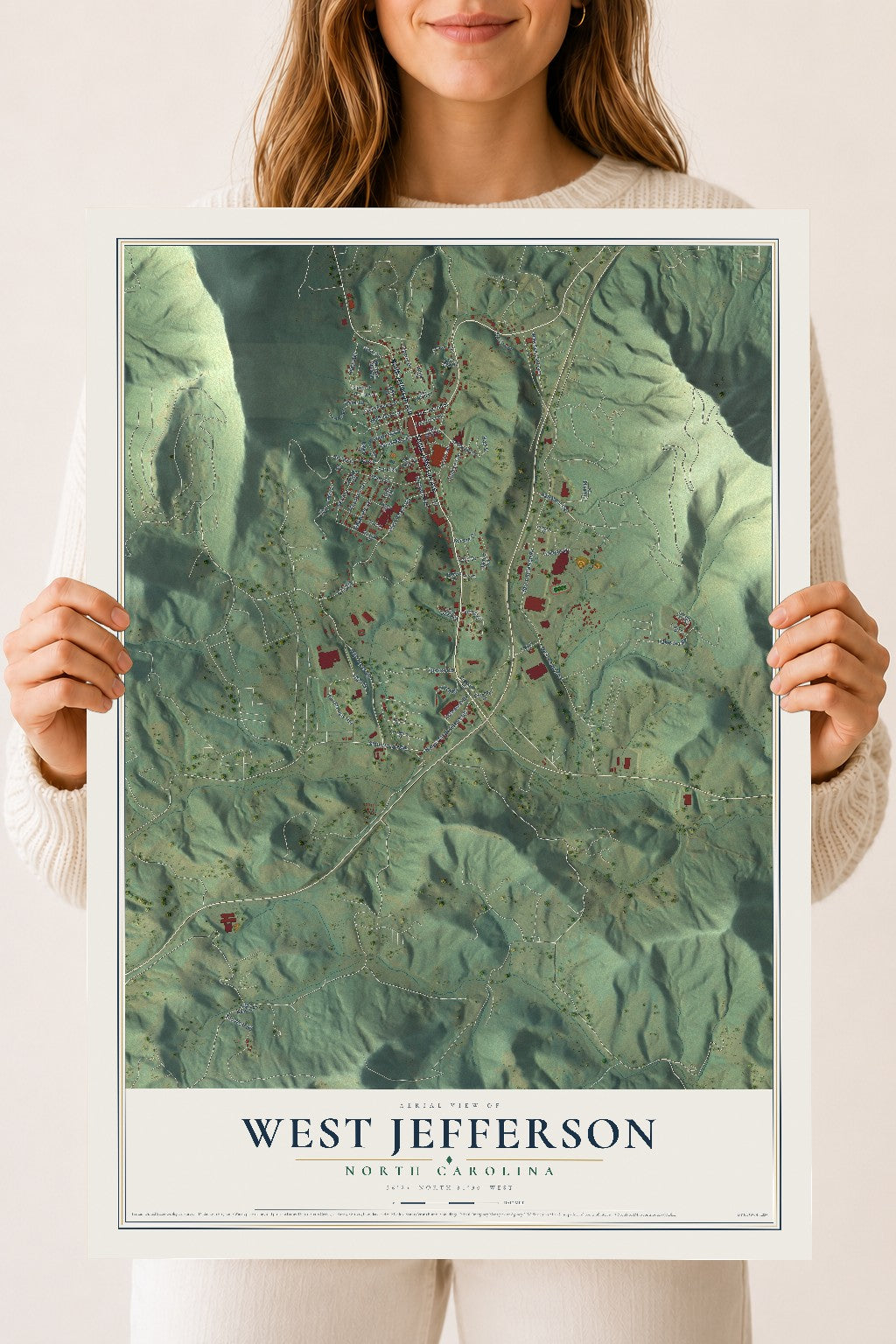 Map of West Jefferson, North Carolina, 18 x 24 inch unframed archival matte print