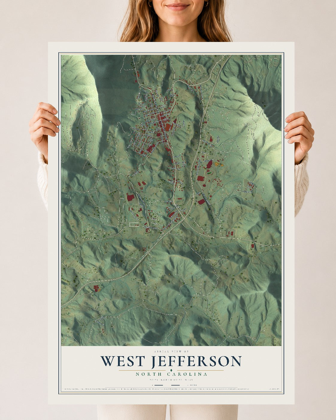 Map of West Jefferson, North Carolina, 24 x 36 inch unframed archival matte print