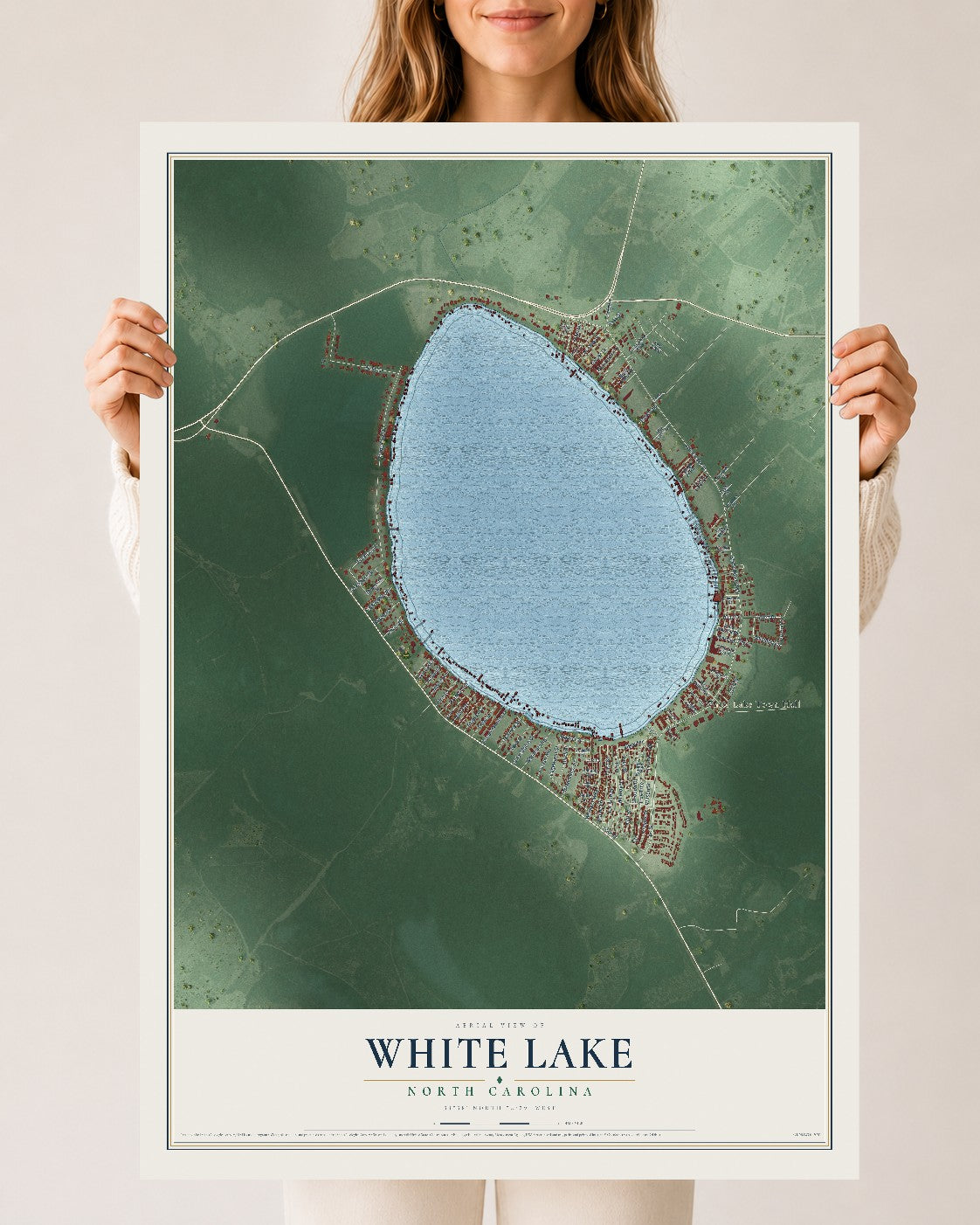 Map of White Lake, North Carolina, 24 x 36 inch unframed archival matte print