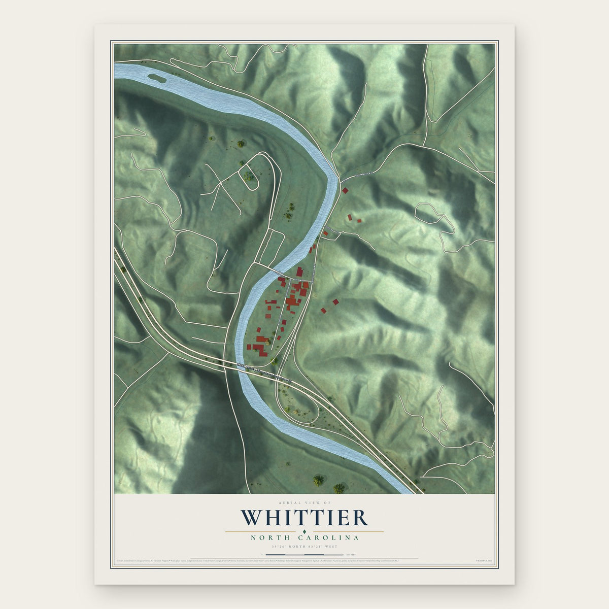 Whittier, North Carolina map print, the full design