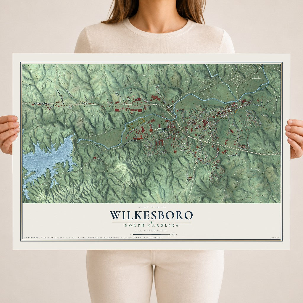 Map of Wilkesboro, North Carolina, 18 x 24 inch unframed archival matte print