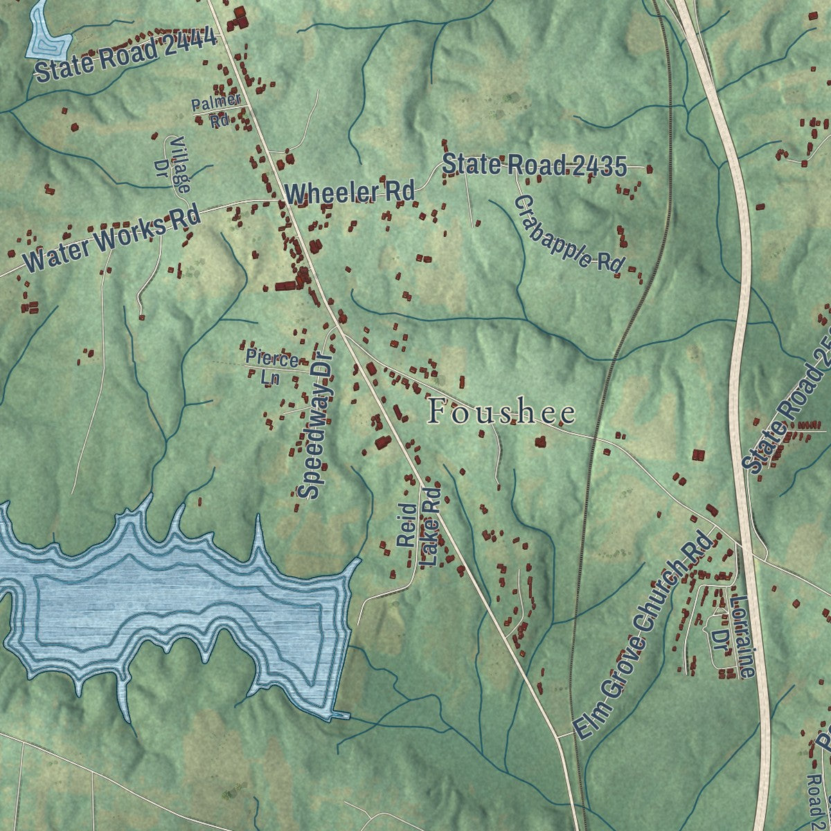 Close-up of the map of Williamsburg, North Carolina print showing street and building detail