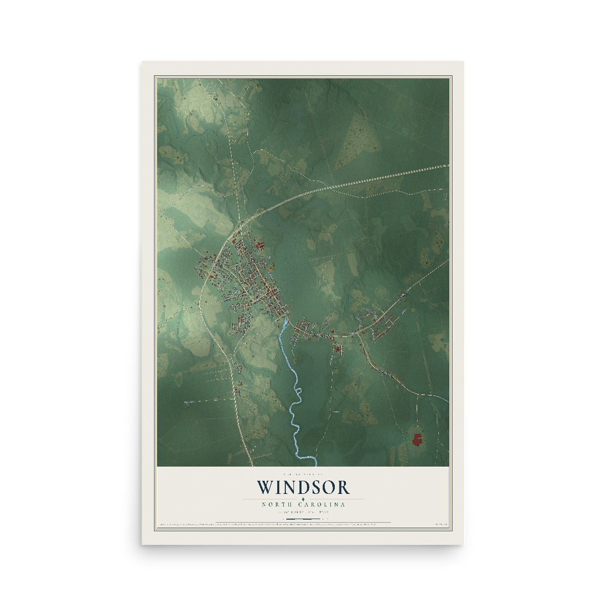 Map of Windsor, North Carolina, 12 x 18 inch unframed archival matte print