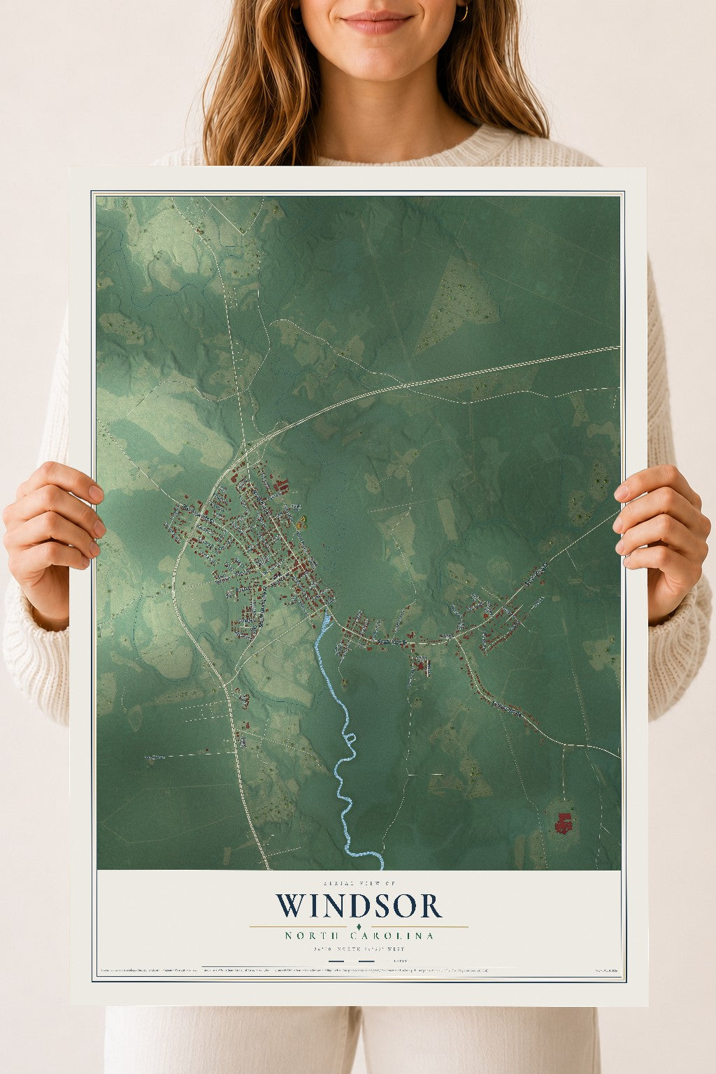 Map of Windsor, North Carolina, 18 x 24 inch unframed archival matte print
