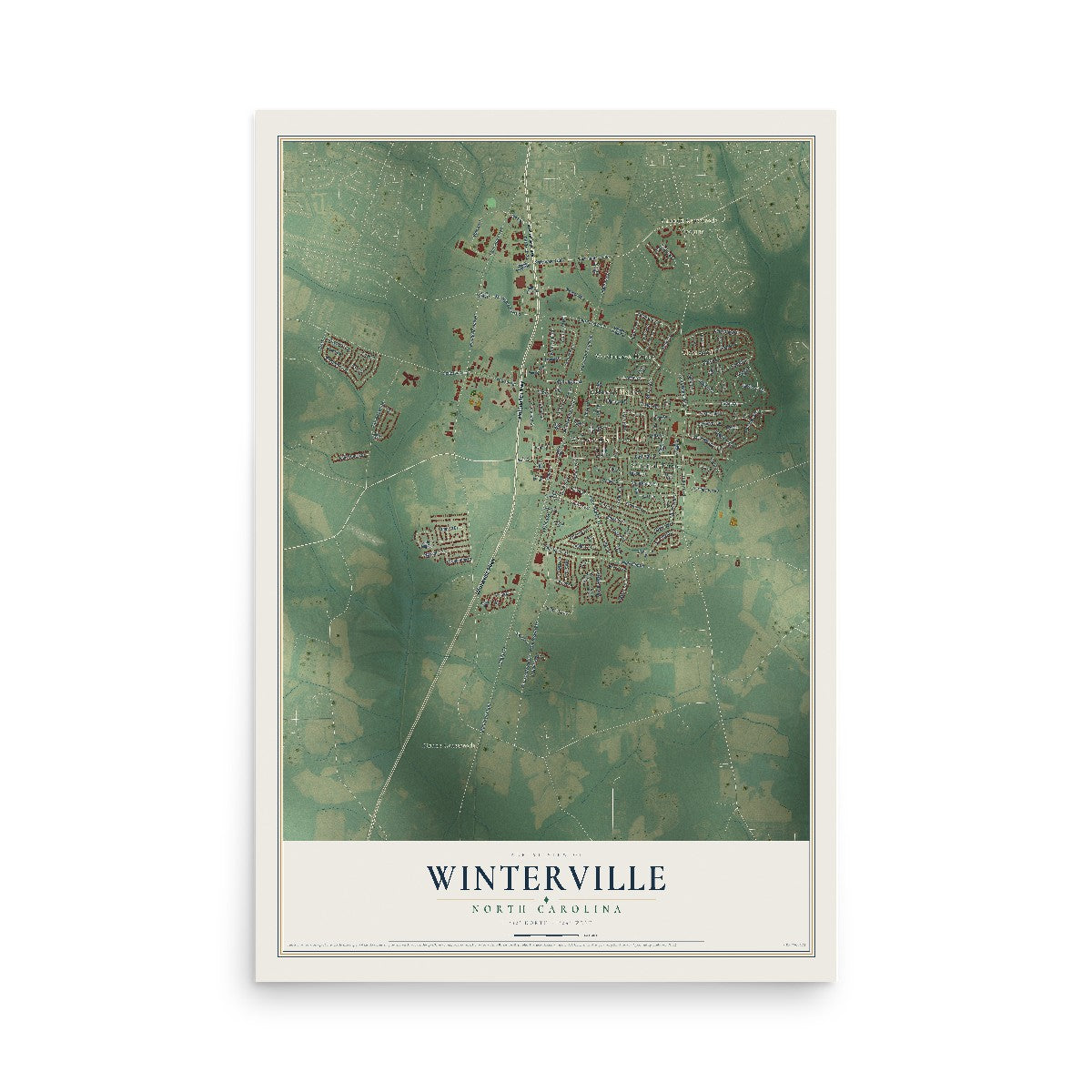 Map of Winterville, North Carolina, 12 x 18 inch unframed archival matte print